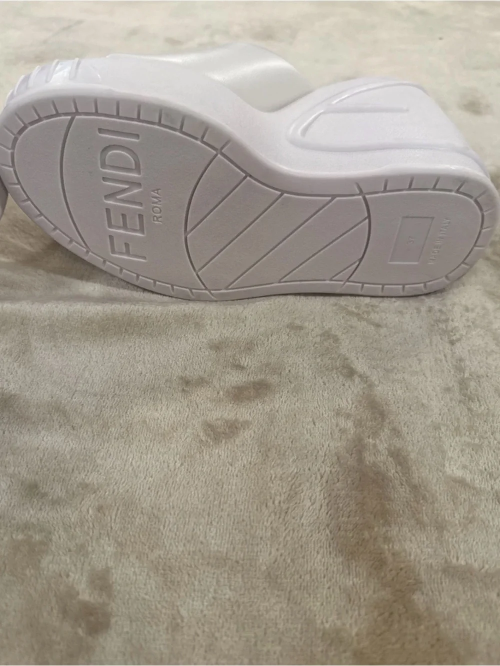 Fendi White Embossed Logo Platform Wedges